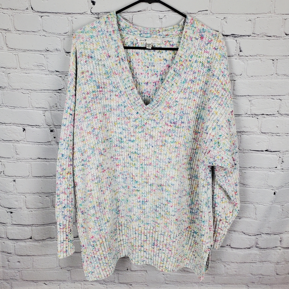 Seven 7 Multicolor Chenille V Neck Sweater Sz XXL
